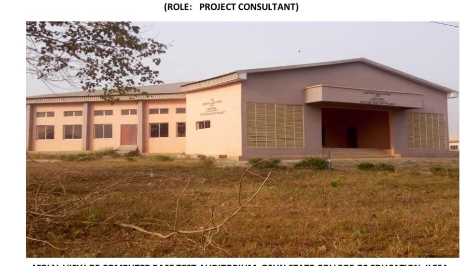 Completed Computer-Based Test auditorium, OSCOE Ilesa — aerial approach